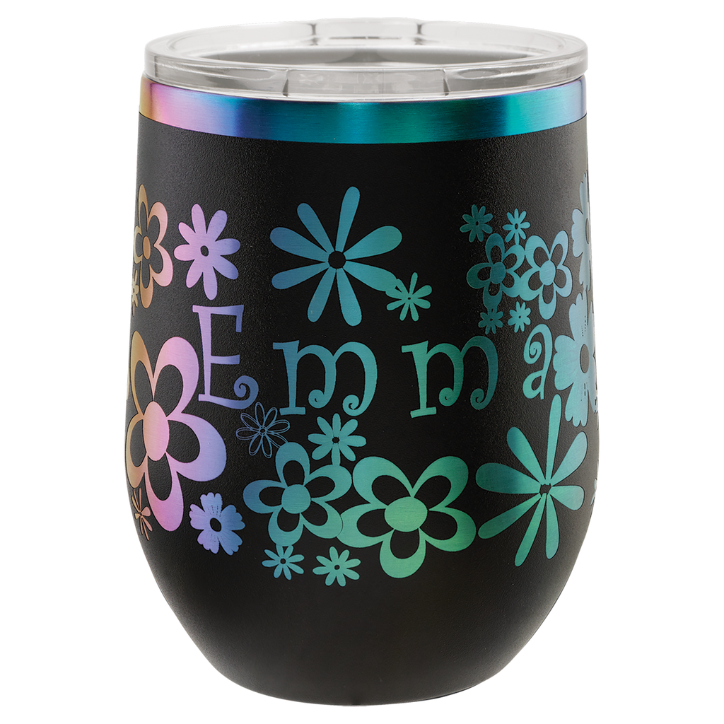 12 oz. Black/Prism ION-Plated Stemless Wine Tumbler with Lid