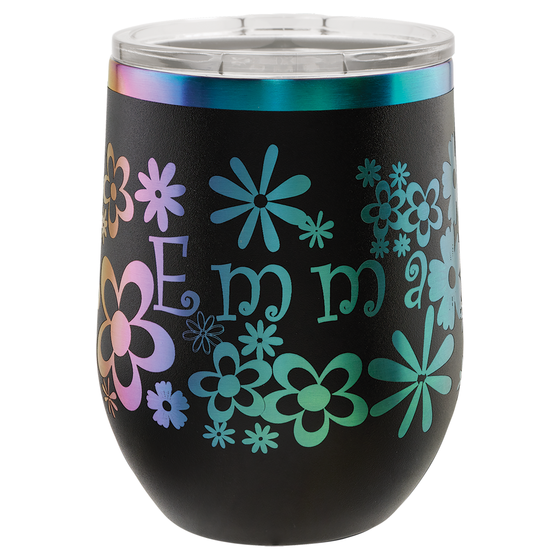 12 oz. Black/Prism ION-Plated Stemless Wine Tumbler with Lid