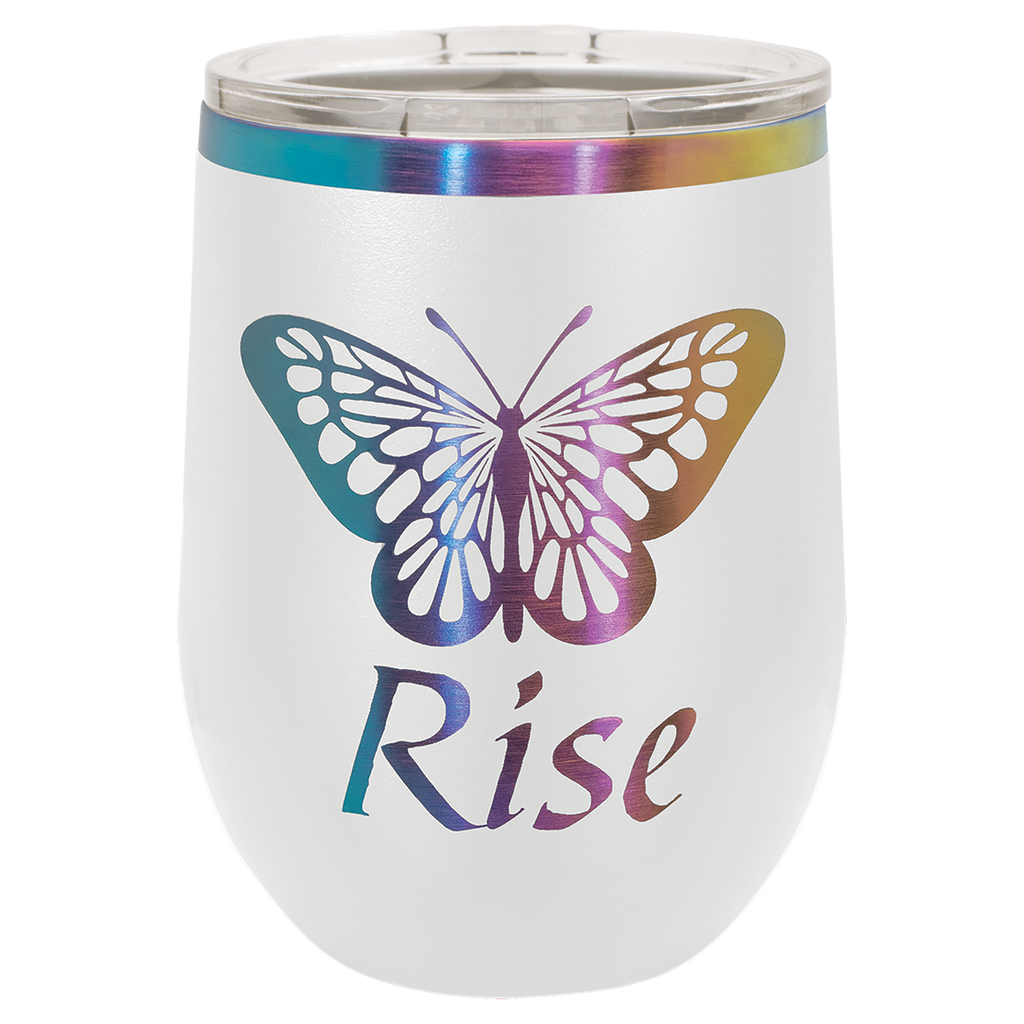 12 oz. White/Prism ION-Plated Stemless Wine Tumbler with Lid