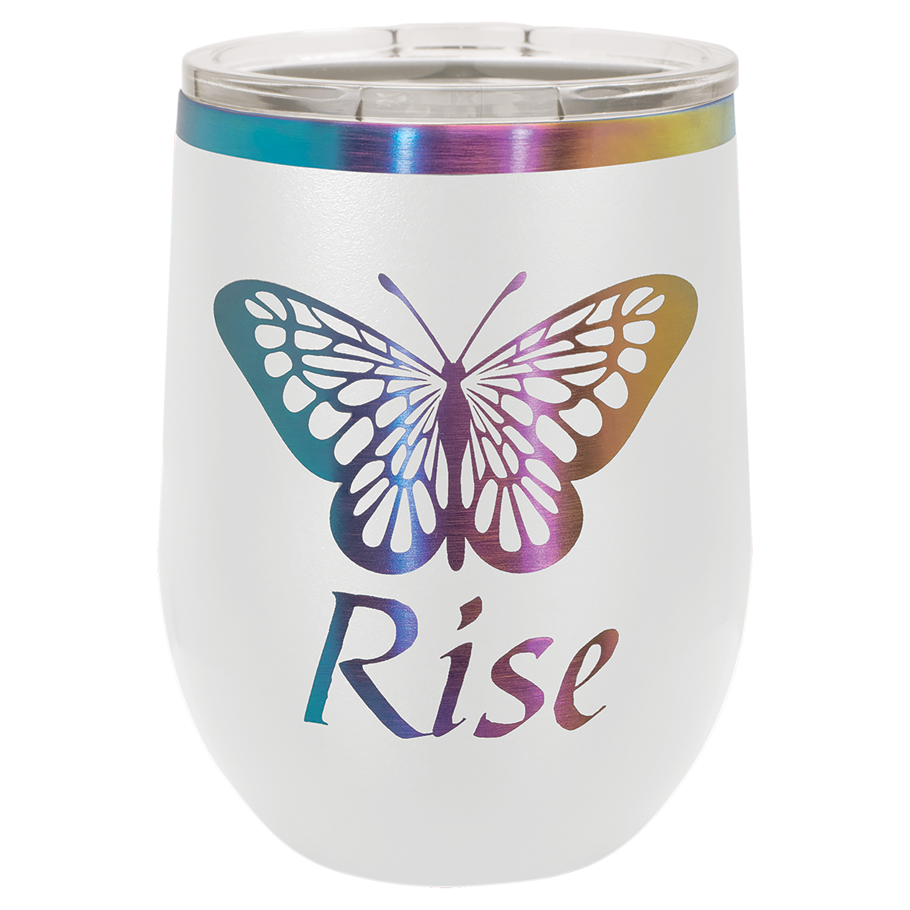 12 oz. White/Prism ION-Plated Stemless Wine Tumbler with Lid