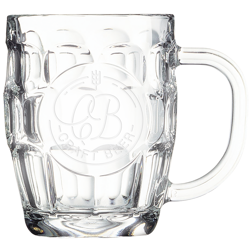 Glass Beer Mug with Handle and Round Engraving Area