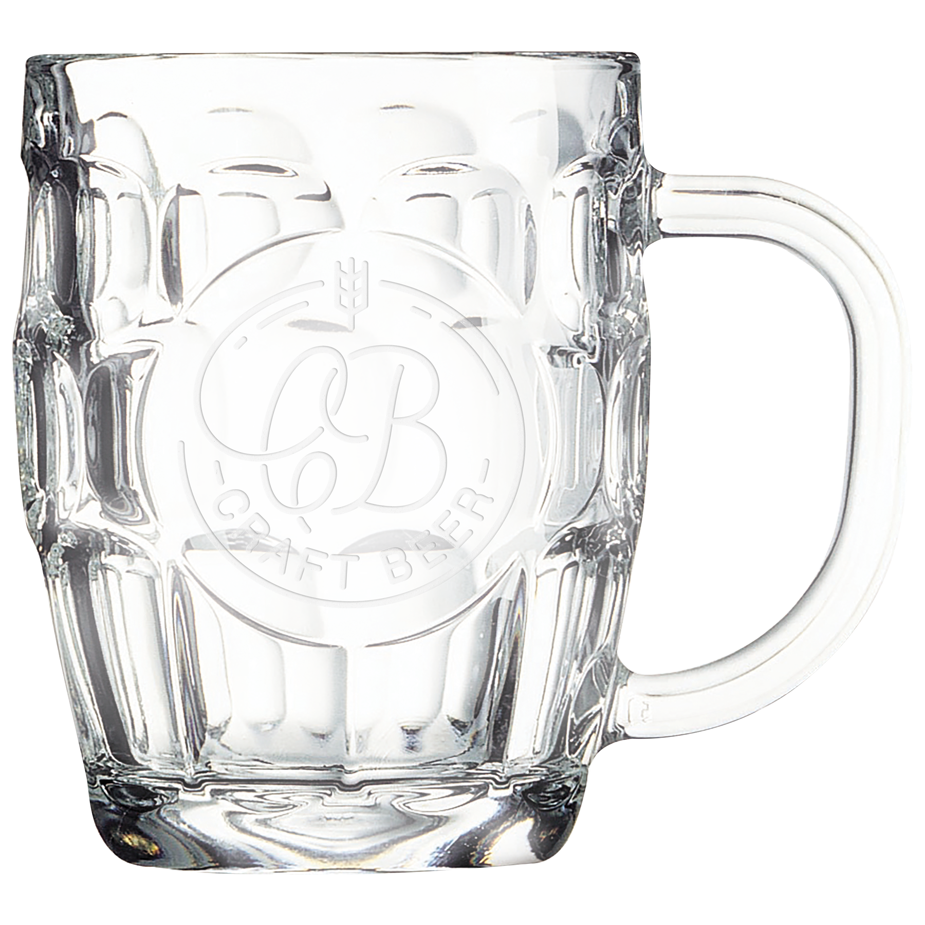 Glass Beer Mug with Handle and Round Engraving Area