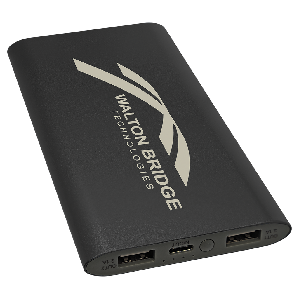 Black 8000MAH Power Bank & Wireless Anodized Aluminum Charger with USB-C Cord