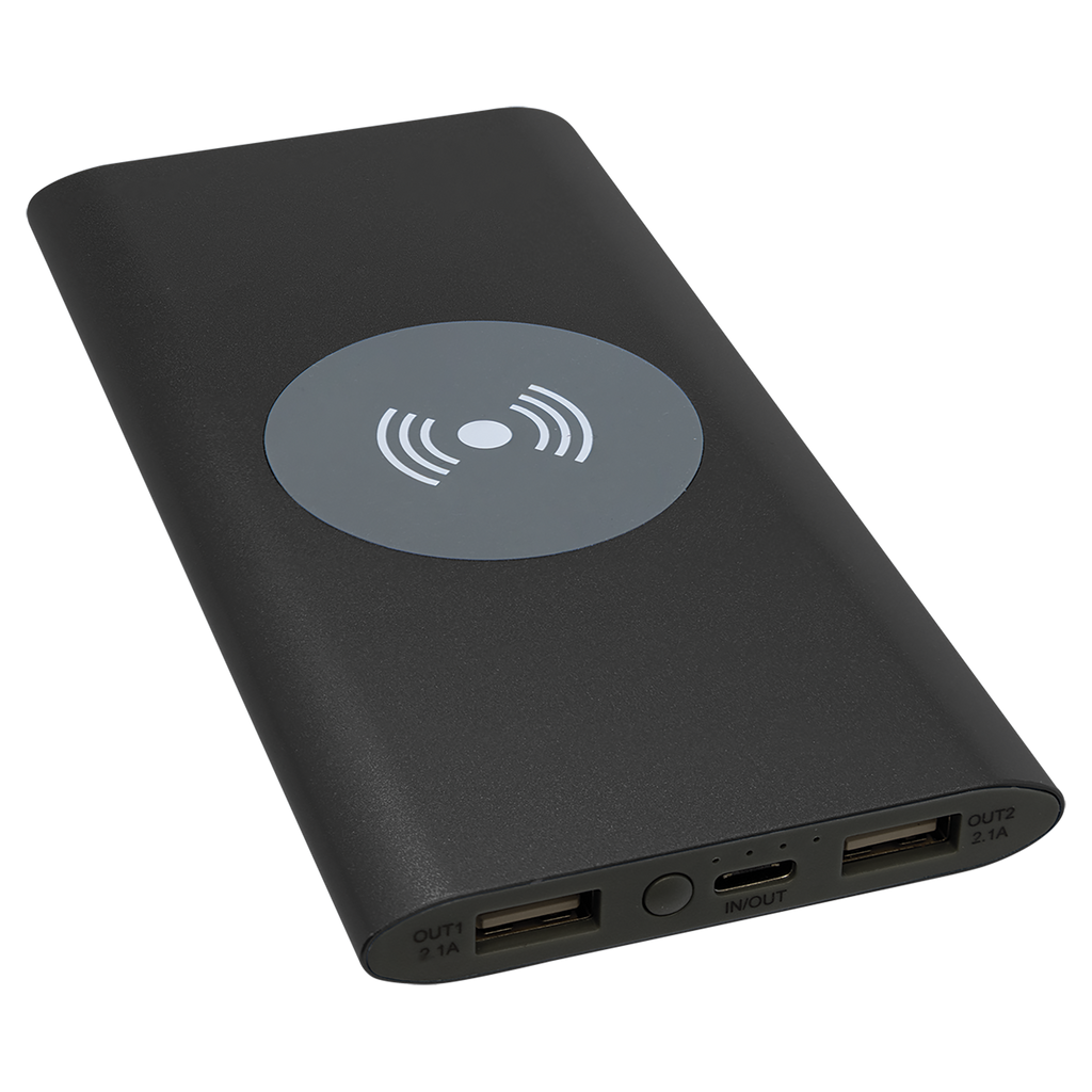 Black 8000MAH Power Bank & Wireless Anodized Aluminum Charger with USB-C Cord