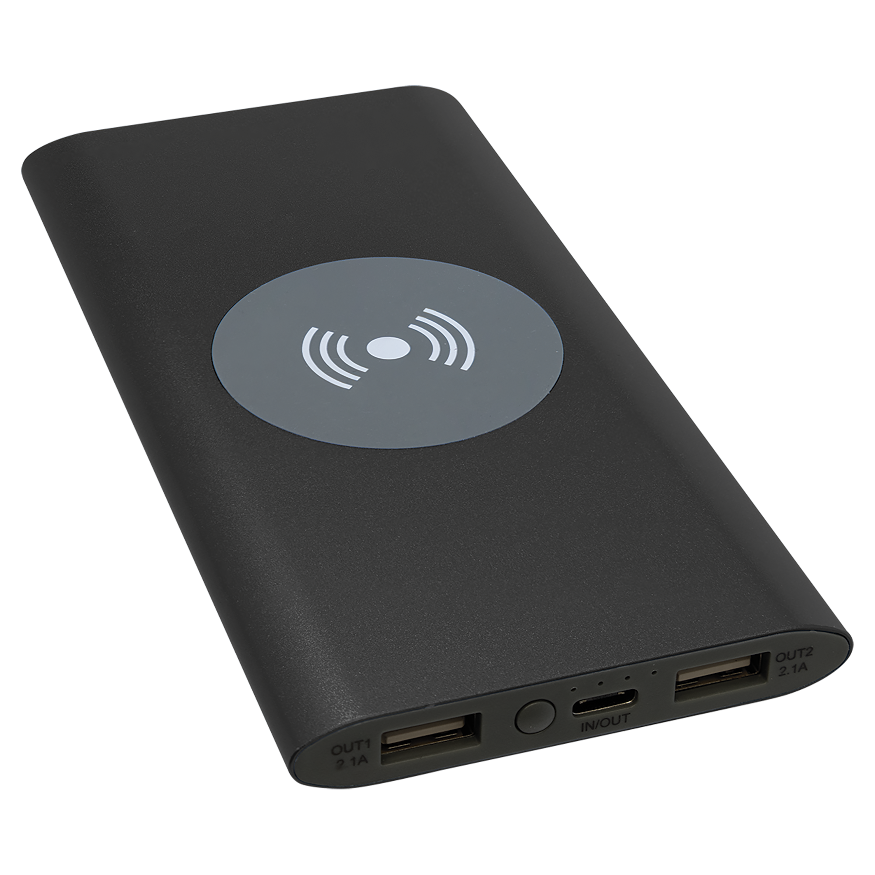 Black 8000MAH Power Bank & Wireless Anodized Aluminum Charger with USB-C Cord