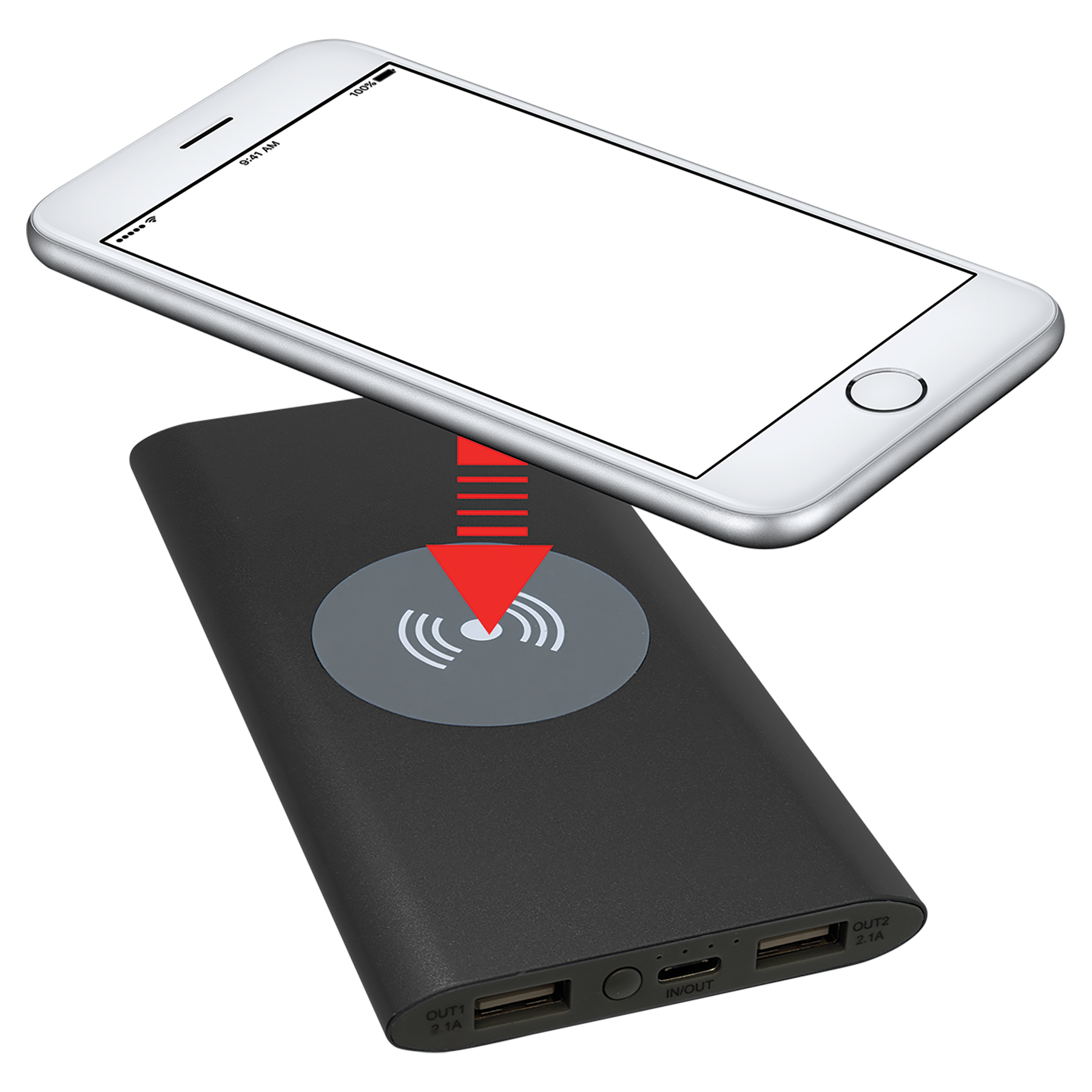 Black 8000MAH Power Bank & Wireless Anodized Aluminum Charger with USB-C Cord