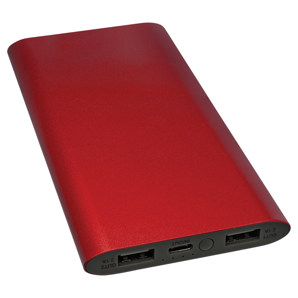 Red 8000MAH Power Bank & Wireless Anodized Aluminum Charger with USB-C Cord blank-preview