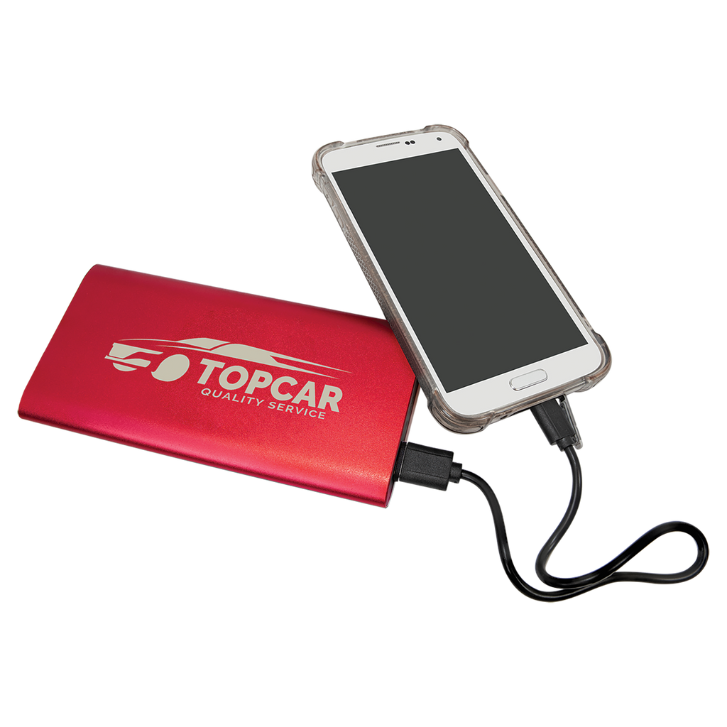 Red 8000MAH Power Bank & Wireless Anodized Aluminum Charger with USB-C Cord