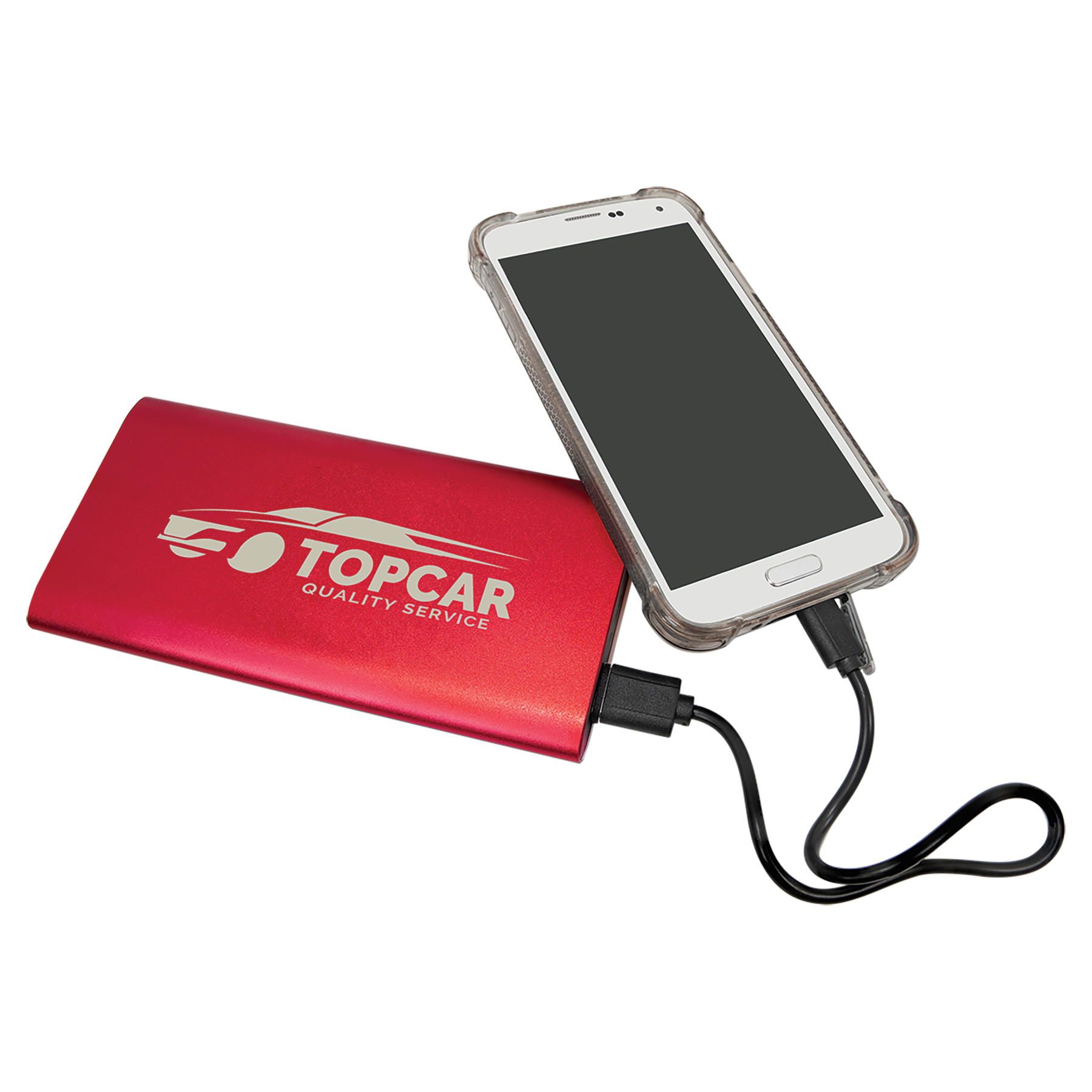 Red 8000MAH Power Bank & Wireless Anodized Aluminum Charger with USB-C Cord