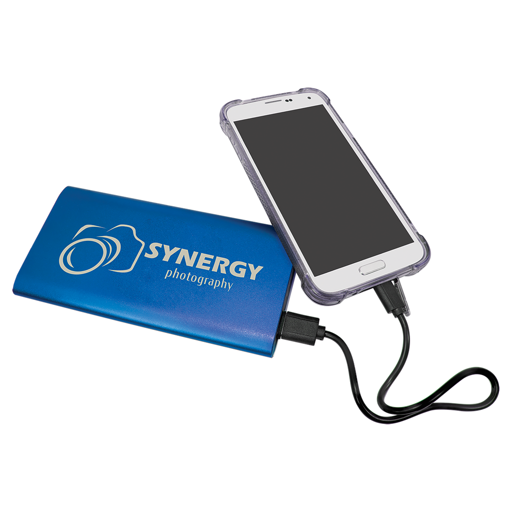 Blue 8000MAH Power Bank & Wireless Anodized Aluminum Charger with USB-C Cord