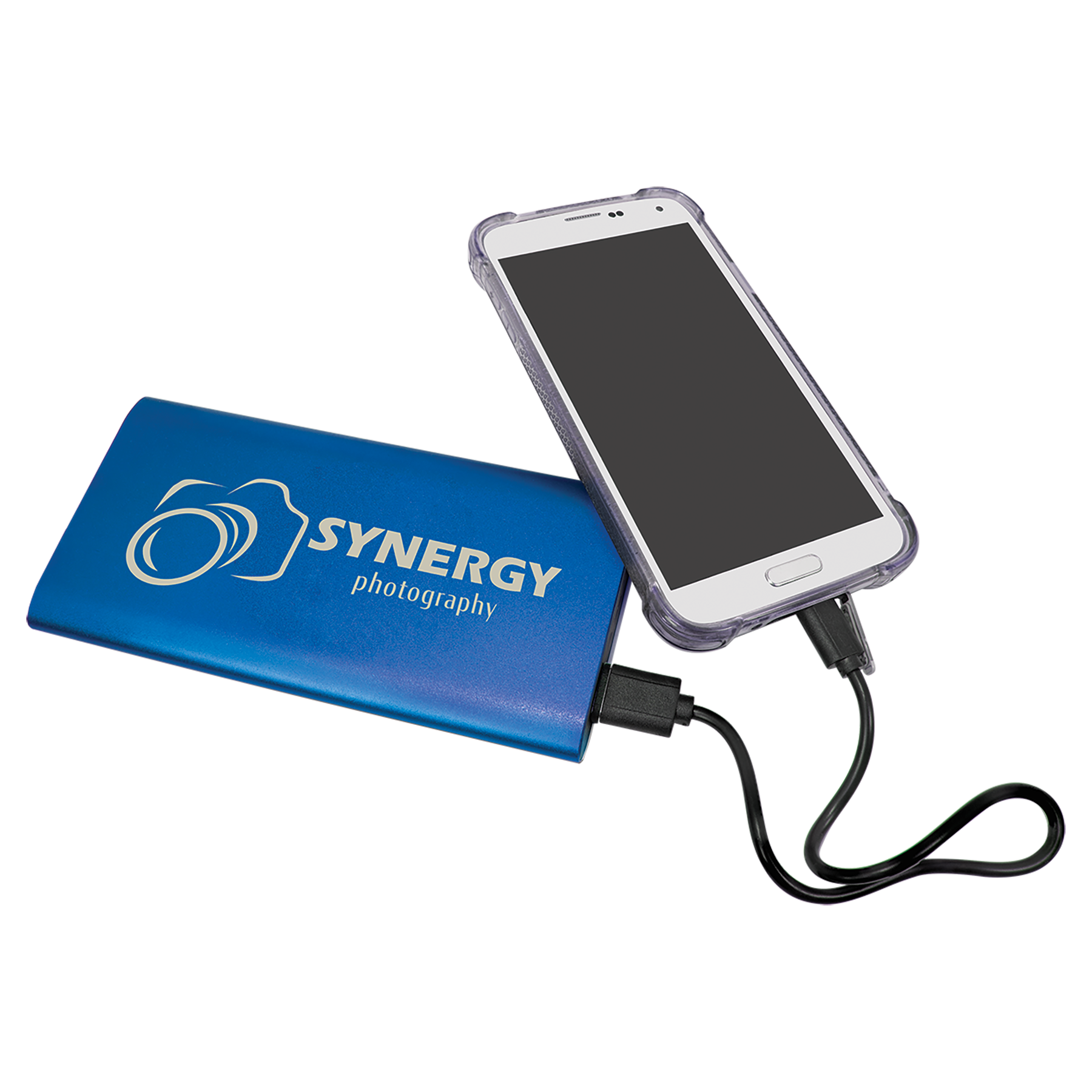 Blue 8000MAH Power Bank & Wireless Anodized Aluminum Charger with USB-C Cord