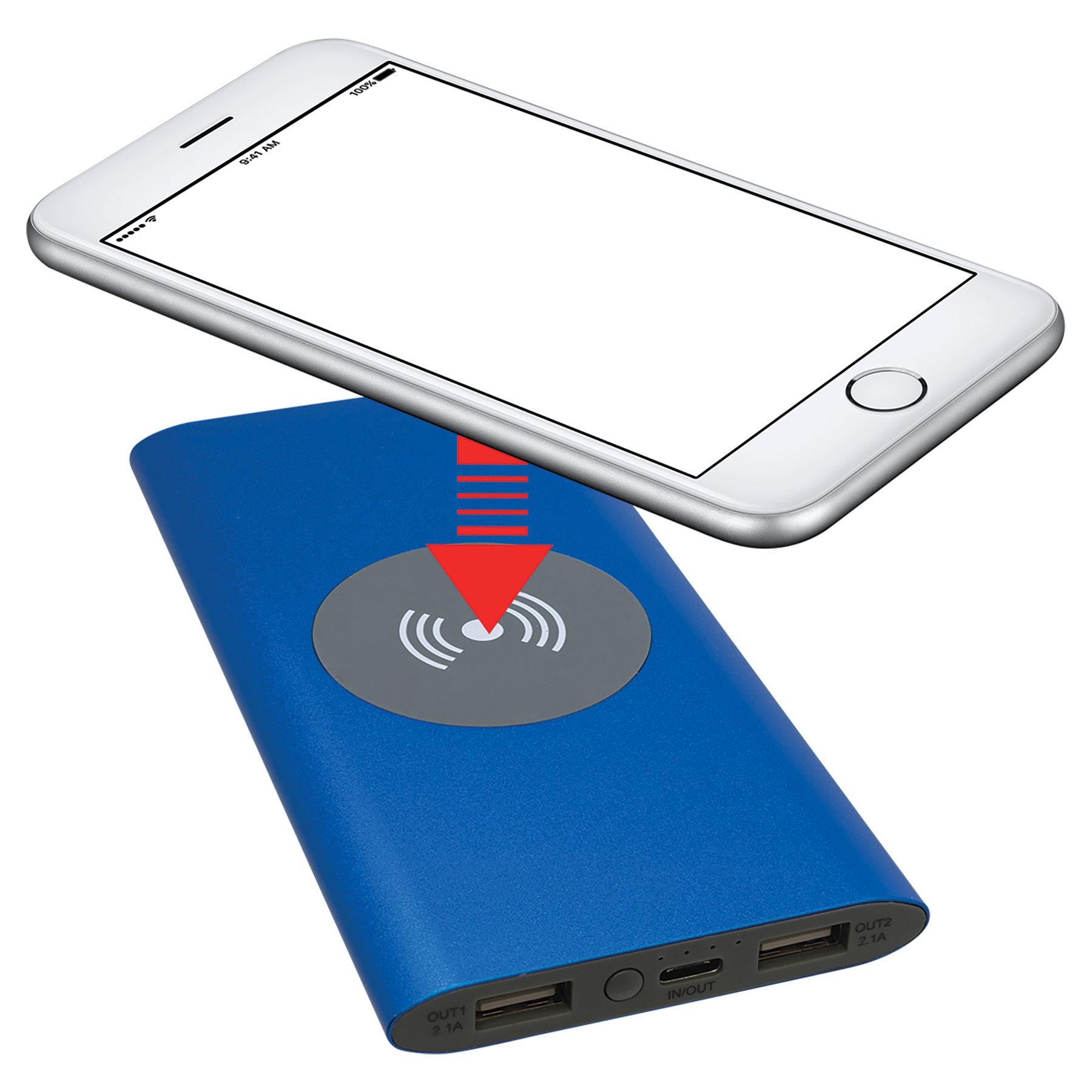 Blue 8000MAH Power Bank & Wireless Anodized Aluminum Charger with USB-C Cord