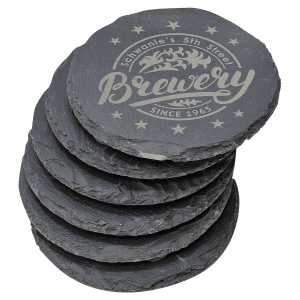 Charcoal Gray Round Slate Coaster Set (6 Piece)