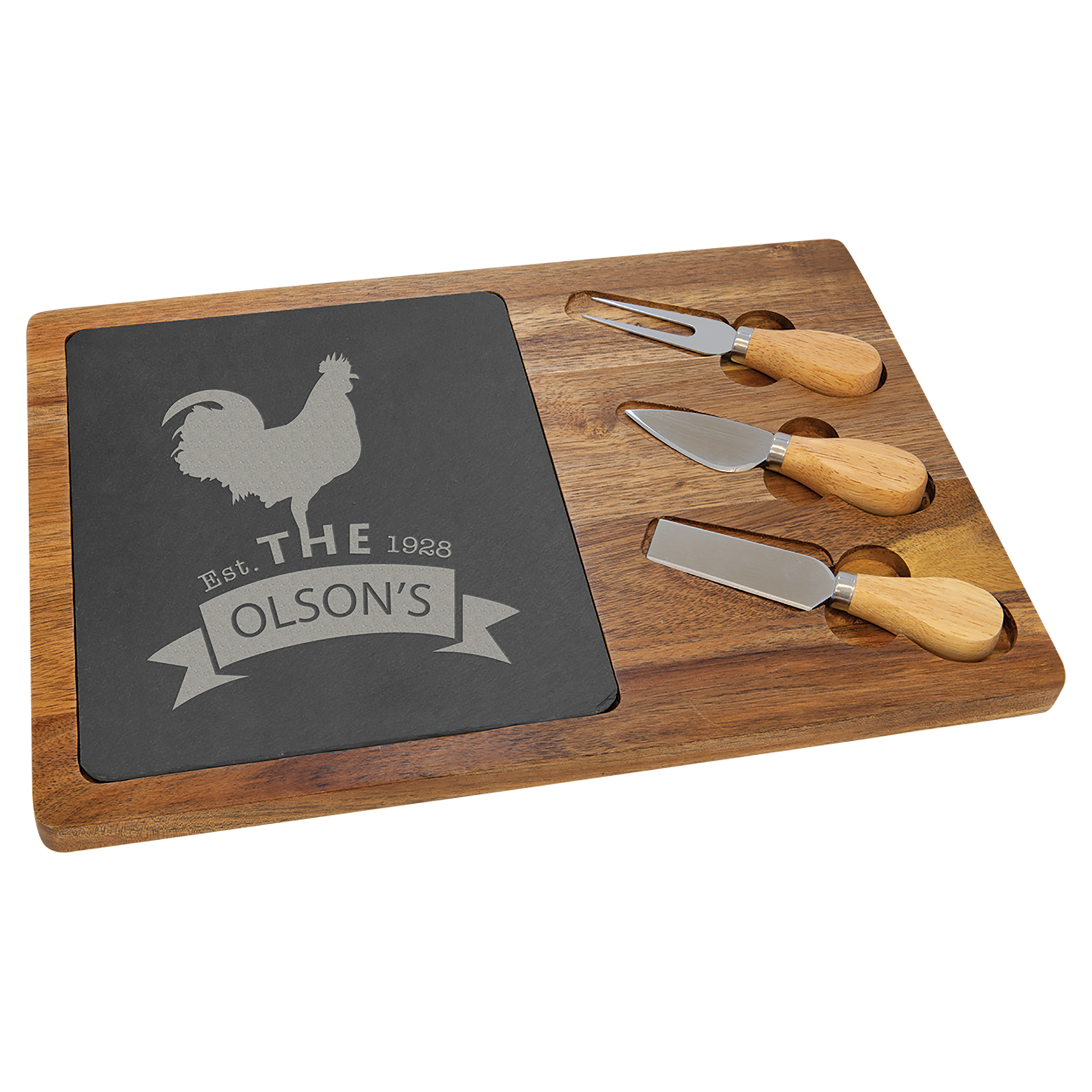 Acacia Wood with Slate Serving Board Includes Cheese Tools