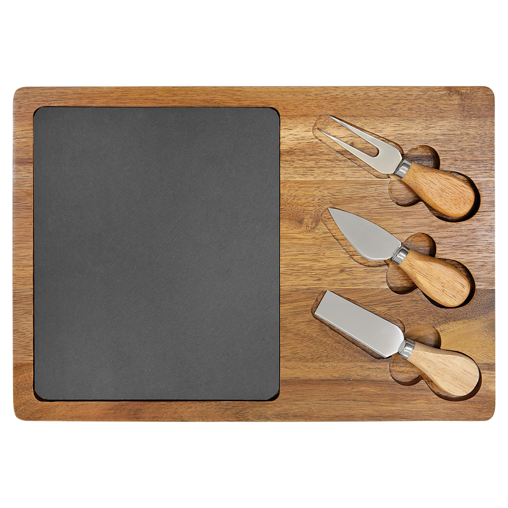 Acacia Wood with Slate Serving Board Includes Cheese Tools