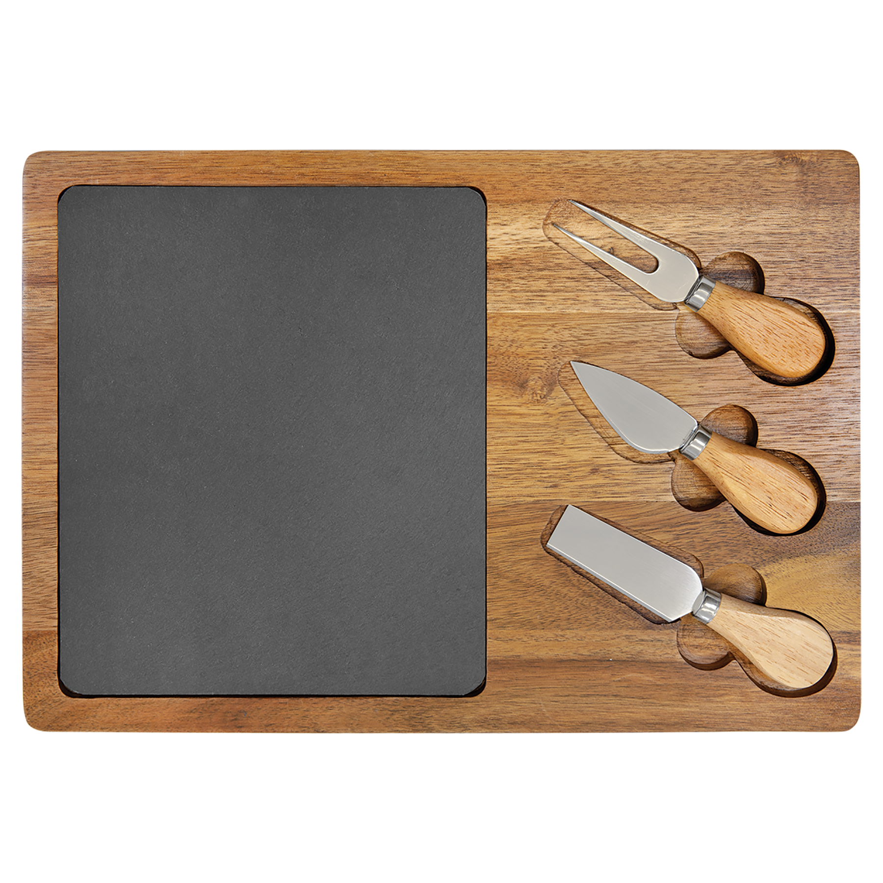 Acacia Wood with Slate Serving Board Includes Cheese Tools