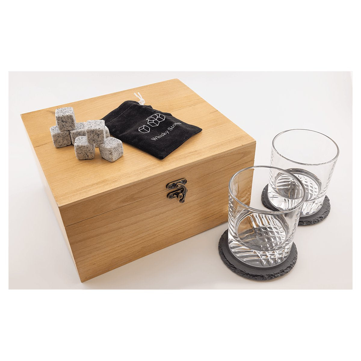Red Alder Whiskey Set with Two 9 oz. Glasses, Two 4" Slate Coasters, and Eight Granite Whiskey Stones blank-preview